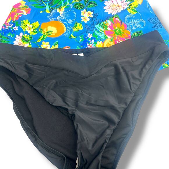 NEW Bar III Blue Floral Tankini Swimsuit Set Size XL Cut Out Monokini Tropical - Picture 7 of 11